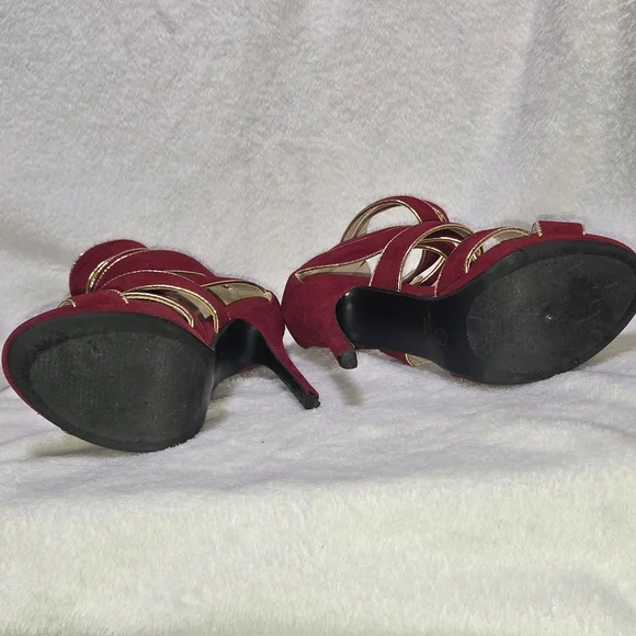 Liliana Red/Gold 4" Stiletto HEELS Crisscross Strappy Sexy GIRLS' NIGHT 👠 FAB - Picture 11 of 15